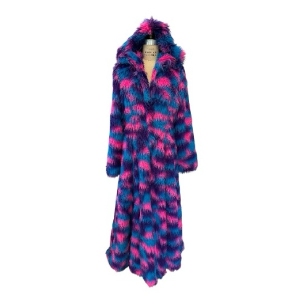 Vibrant Multicolor Reversible Faux Fur coat for Festivals, Burning Man. - Picture 5 of 6